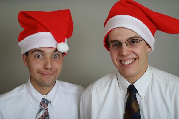 Together, but Elder Parker is still cheesing it.  Elder Moon looks fine, though.