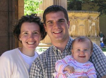 At the palace of Fine Arts.  Four years after we took our engagement pictures at the same place.  Now with child...