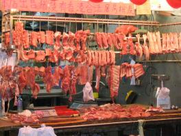 Laura got to explore while I worked.  This is the meat market in Wan Chai.