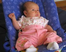 This is Audrey hanging out in her bouncy seat.  Having a blast.  She likes it there.