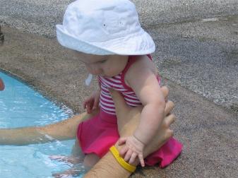 Sitting on the side of the pool, getting used to the water...
