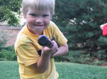 Audrey's cousin Jared.  He had played with green marker earlier that day, hence the interesting 