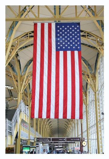 A really big flag in the main hallway.